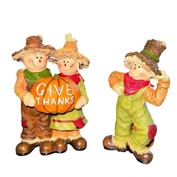 3 pieces set of ceramic scarecrows!! So whimsical!! Ready for the season! New - Picture 1 of 4